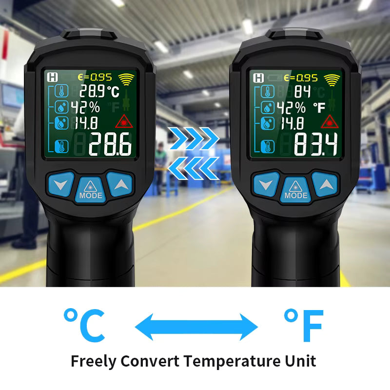 -50 to 800 Degree Mestek Digital Infrared Thermometer Laser Temperature Meter Non-contact Pyrometer Hygrometer IR Thermometer