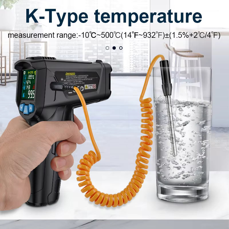 -50 to 800 Degree Mestek Digital Infrared Thermometer Laser Temperature Meter Non-contact Pyrometer Hygrometer IR Thermometer