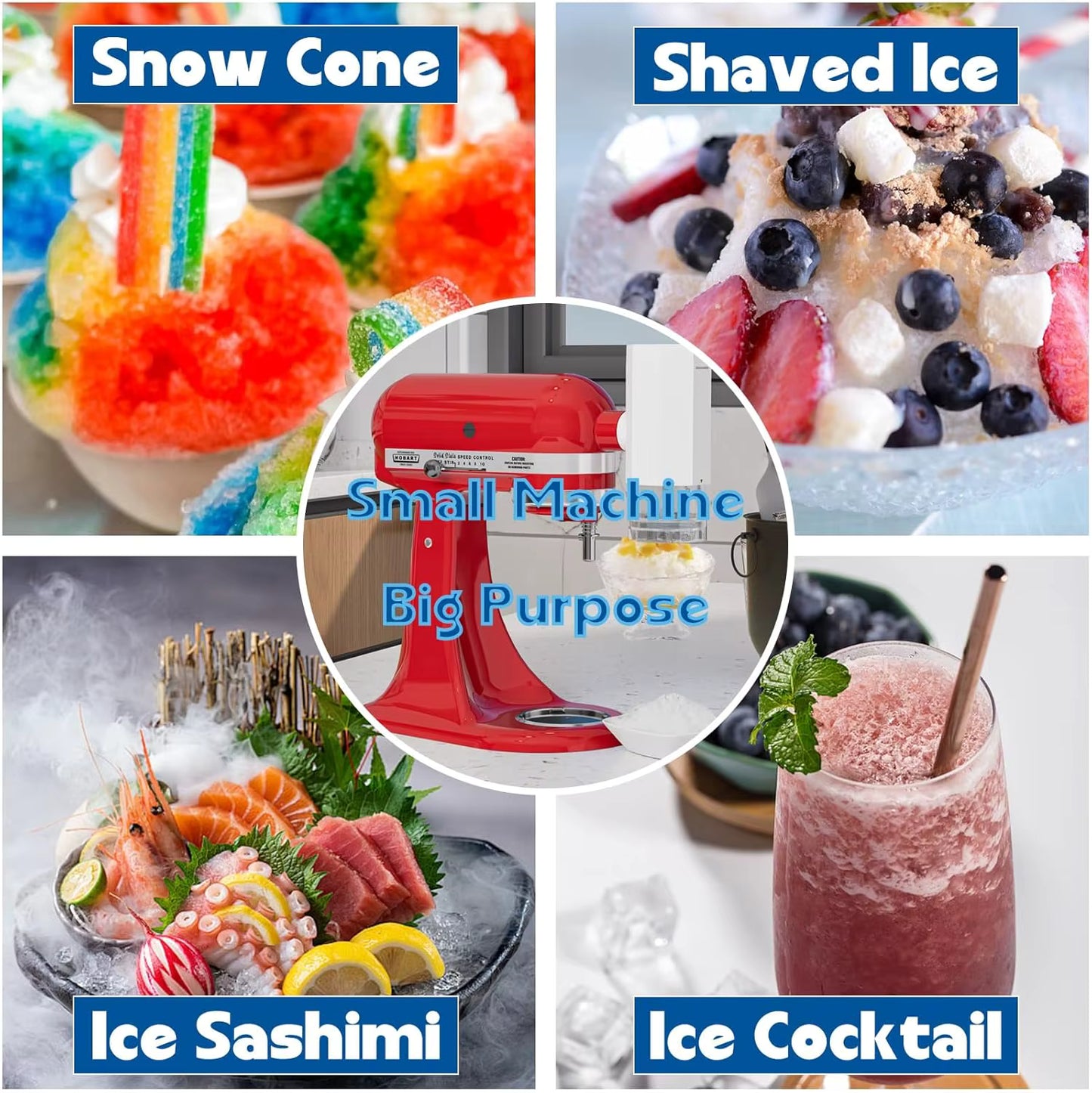 Shaved Ice Attachment for KitchenAid Stand Mixer, Snow Cone Attachment for KitchenAid with 8 Ice Molds, Stainless Steel Blade Ic