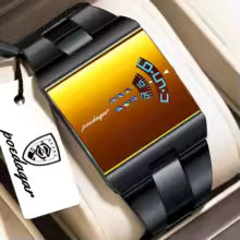 POEDAGAR Top Rectangle Original Men Watch Waterproof Fashion Man Wristwatch Stainless Steel Quartz Sport Men's Watches+Box Reloj